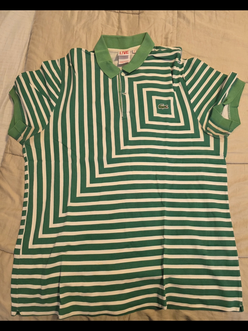 Lacoste Green & White Geometric Stripe Polo